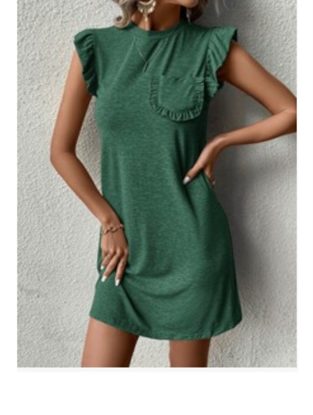 SHEIN Dark Green Ruffle Sleeve Pocket Midi Dress